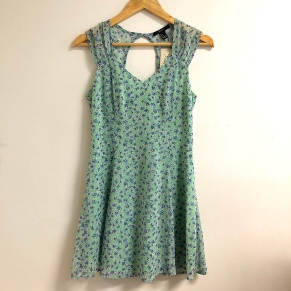 Green Blue Floral Sleeveless Dress W/ Back Cutout